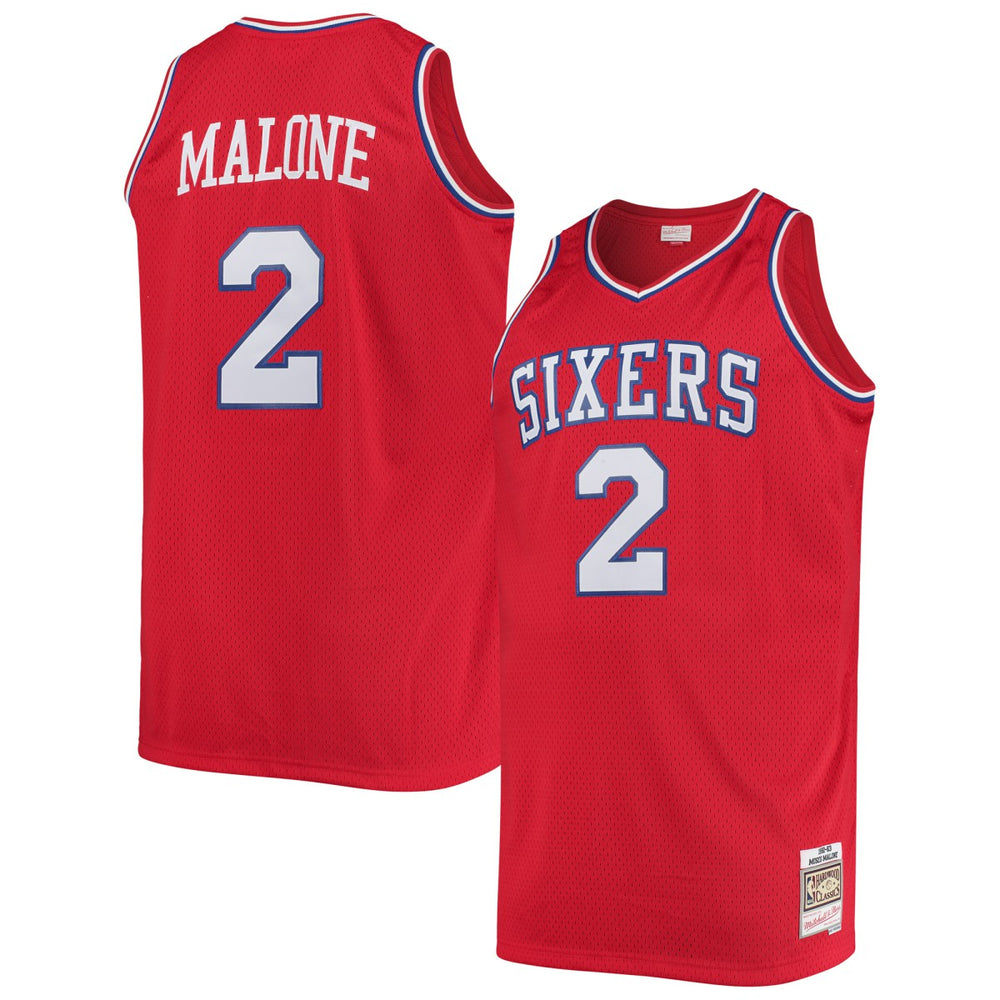 Mitchell & Ness - Moses Malone Philadelphia 76ers 1982/83 Big & Tall Hardwood Classics Swingman Jersey - Red