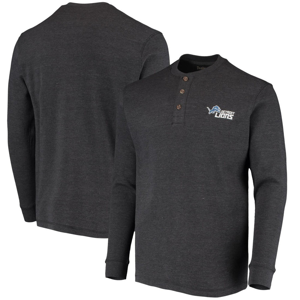 Detroit Lions Dunbrooke Logo Maverick Thermal Henley Long Sleeve T-Shirt Charcoal - NFL