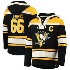 Mario Lemieux Pittsburgh Penguins '47 Retired Player Name & Number Lacer Pullover Hoodie Black