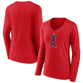 Los Angeles Angels Women's Official Logo Long Sleeve V-Neck T-Shirt Lifestyle