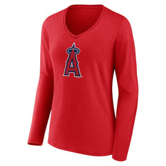 Los Angeles Angels Women's Official Logo Long Sleeve V-Neck T-Shirt Lifestyle