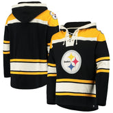 Pittsburgh Steelers '47 Lacer V-Neck Pullover Hoodie Black/Gold - 47 brand