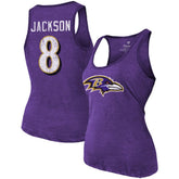 Lamar Jackson Baltimore Ravens Majestic Threads Women's Name & Number Tri-Blend Tank Top Heathered Purple - NFL