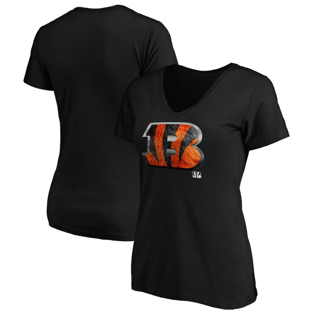 Cincinnati Bengals Women's Midnight Mascot Logo V-Neck T-Shirt Black - NFL