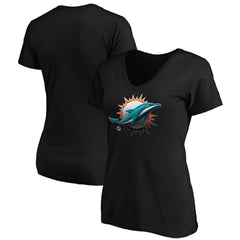 Miami Dolphins Women's Midnight Mascot Logo V-Neck T-Shirt Black - NFL