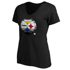 Pittsburgh Steelers Women's Midnight Mascot Logo V-Neck T-Shirt Black - NFL