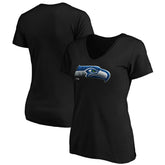 Seattle Seahawks Women's Midnight Mascot Logo V-Neck T-Shirt Black - NFL