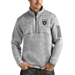 Las Vegas Raiders Antigua Fortune Quarter-Zip Pullover Jacket Heather Gray - NFL