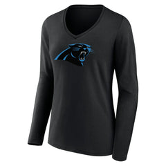 Carolina Panthers Women's Primary Team Logo Long Sleeve V-Neck T-Shirt Black - NFL