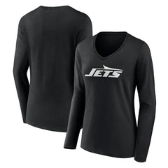 New York Jets Women's Primary Team Logo Long Sleeve V-Neck T-Shirt Black - NFL