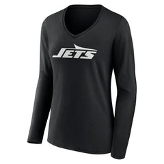 New York Jets Women's Primary Team Logo Long Sleeve V-Neck T-Shirt Black - NFL