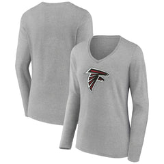 Atlanta Falcons Women's Primary Team Logo Long Sleeve V-Neck T-Shirt Heather Gray - NFL