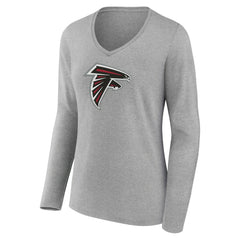 Atlanta Falcons Women's Primary Team Logo Long Sleeve V-Neck T-Shirt Heather Gray - NFL