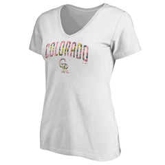 Colorado Rockies Women's Floral Arched Logo V-Neck T-Shirt Clearance