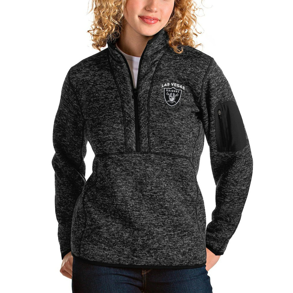 Las Vegas Raiders Antigua Women's Fortune Half-Zip Pullover Jacket Heather Black - NFL