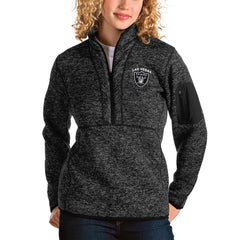 Las Vegas Raiders Antigua Women's Fortune Half-Zip Pullover Jacket Heather Black - NFL