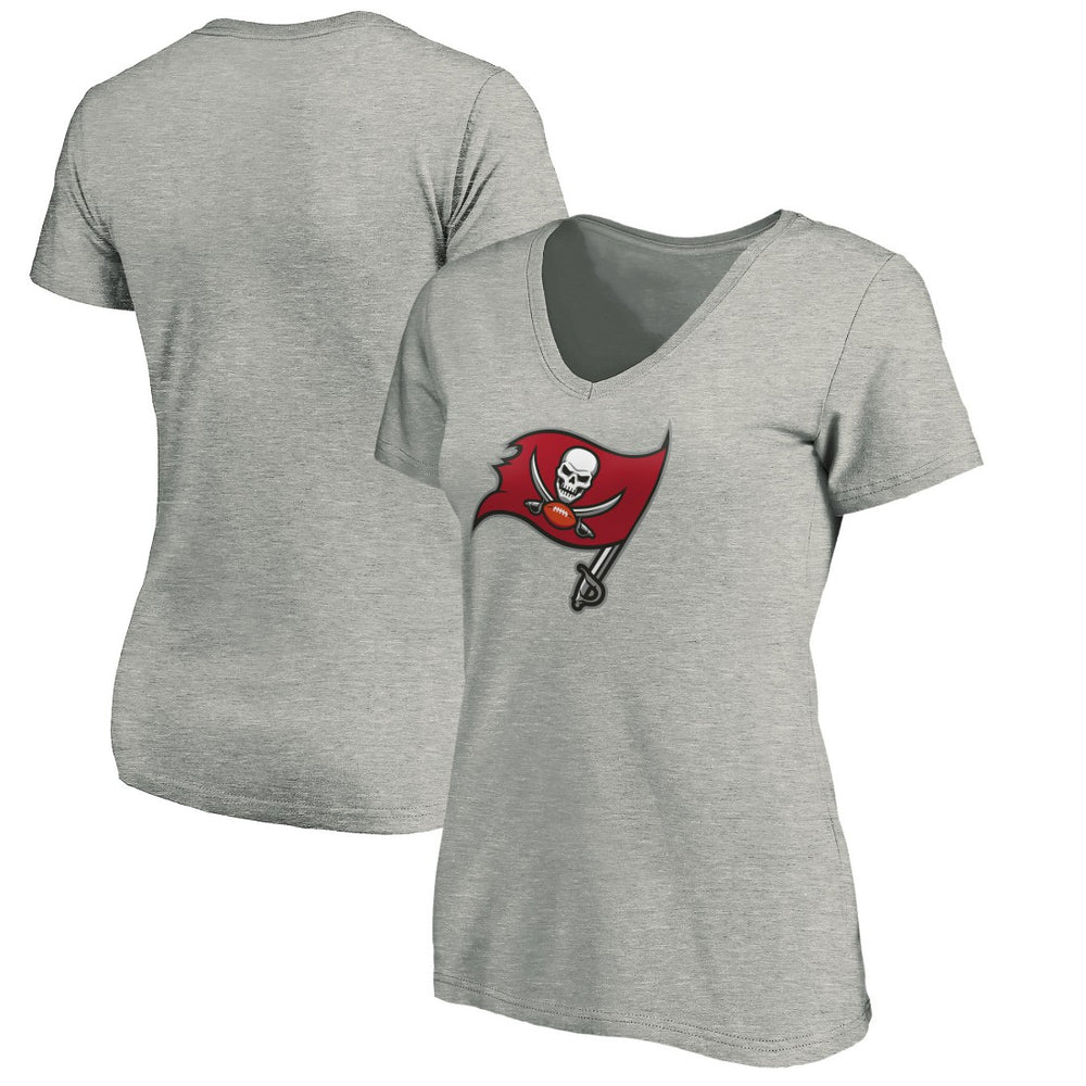 Tampa Bay Buccaneers Women's Primary Logo V-Neck T-Shirt Heather Gray - NFL