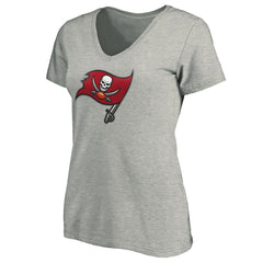 Tampa Bay Buccaneers Women's Primary Logo V-Neck T-Shirt Heather Gray - NFL