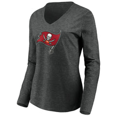 Tampa Bay Buccaneers Women's Primary Logo Long Sleeve V-Neck T-Shirt Heather Gray - NFL