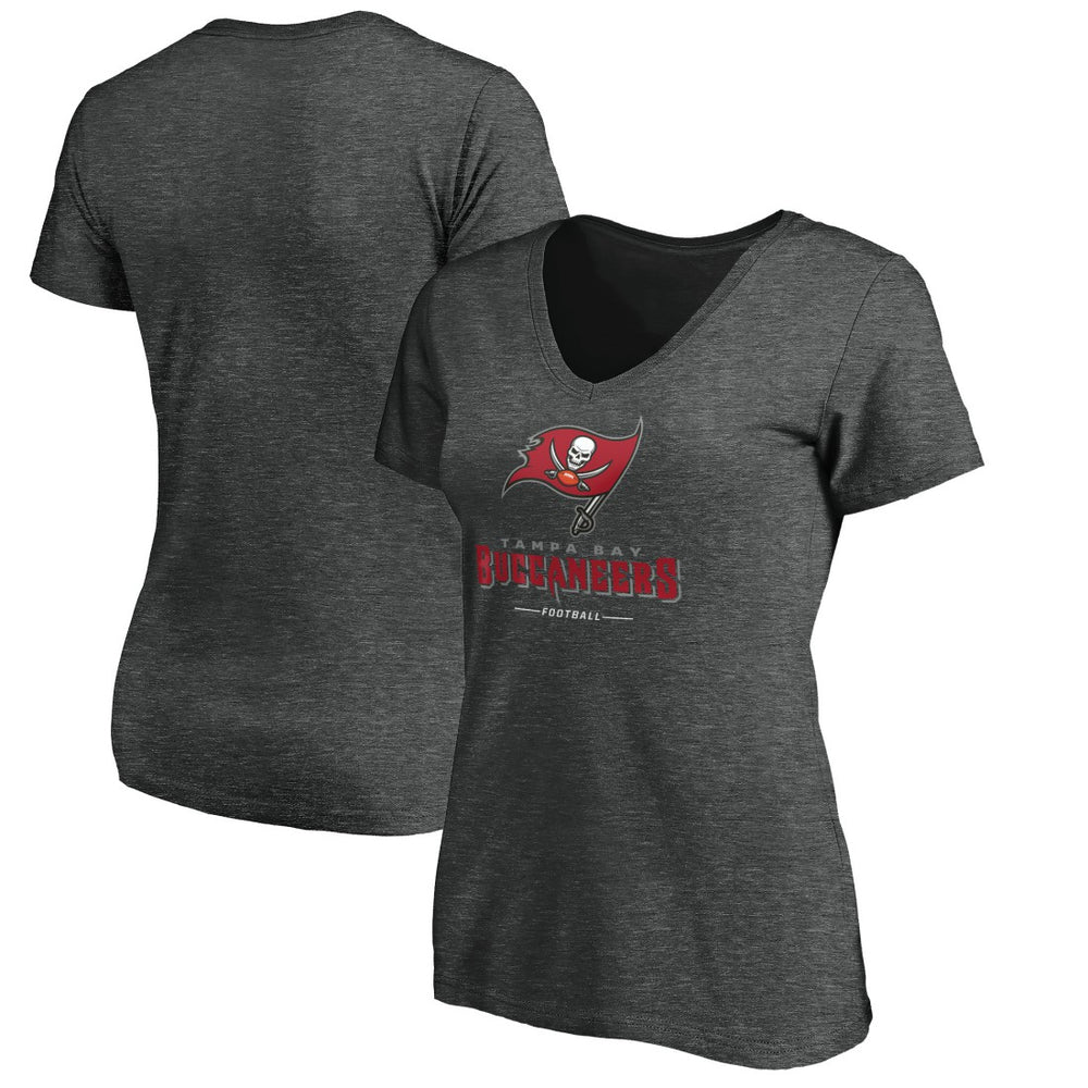 Tampa Bay Buccaneers Women's Team Lockup V-Neck T-Shirt Heather Gray - NFL