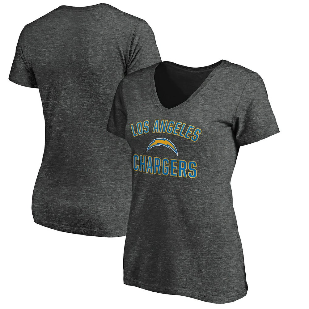 Los Angeles Chargers Women's Victory Arch V-Neck T-Shirt Heathered Gray - NFL