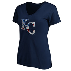 Kansas City Royals Logo Women's Banner Wave V-Neck T-Shirt Lifestyle