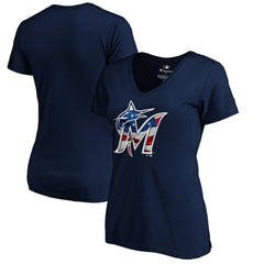 Miami Marlins Logo Women's Banner Wave V-Neck T-Shirt Lifestyle