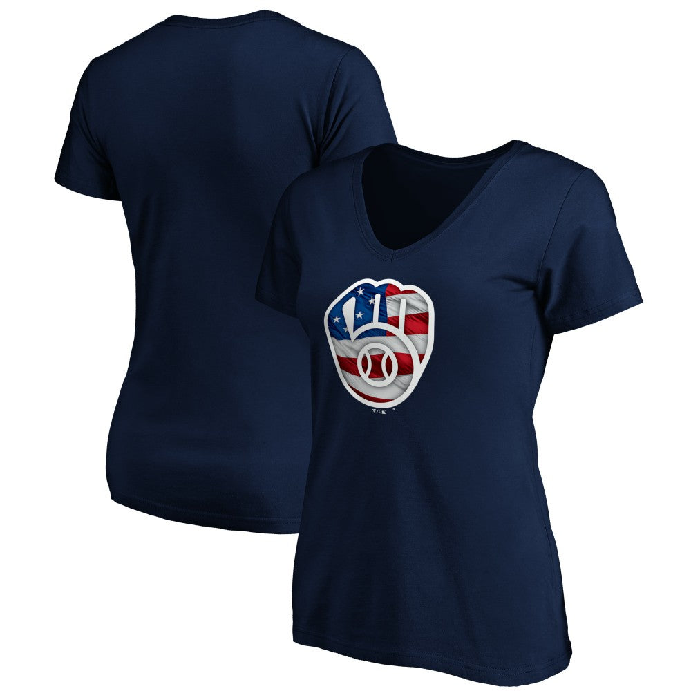 Milwaukee Brewers Logo Women's Banner Wave V-Neck T-Shirt Near Me
