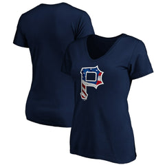 Pittsburgh Pirates Logo Women's Banner Wave V-Neck T-Shirt On Sale