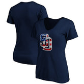 San Diego Padres Logo Women's Banner Wave V-Neck T-Shirt Clearance