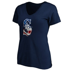 Seattle Mariners Logo Women's Banner Wave V-Neck T-Shirt Sale