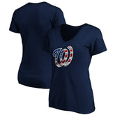 Washington Nationals Logo Women's Banner Wave V-Neck T-Shirt Clearance