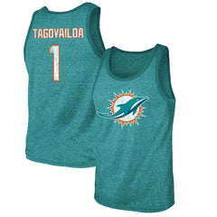 Tua Tagovailoa Miami Dolphins Majestic Threads Name & Number Tri-Blend Tank Top Aqua - NFL