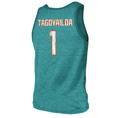 Tua Tagovailoa Miami Dolphins Majestic Threads Name & Number Tri-Blend Tank Top Aqua - NFL