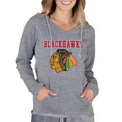 Chicago Blackhawks Concepts Sport Women's Mainstream Terry Tri-Blend Long Sleeve Hooded Top Gray
