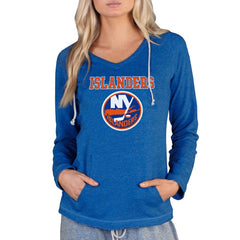 New York Islanders - Concepts Sport Women's Mainstream Terry Tri-Blend Long Sleeve Hooded Top Royal