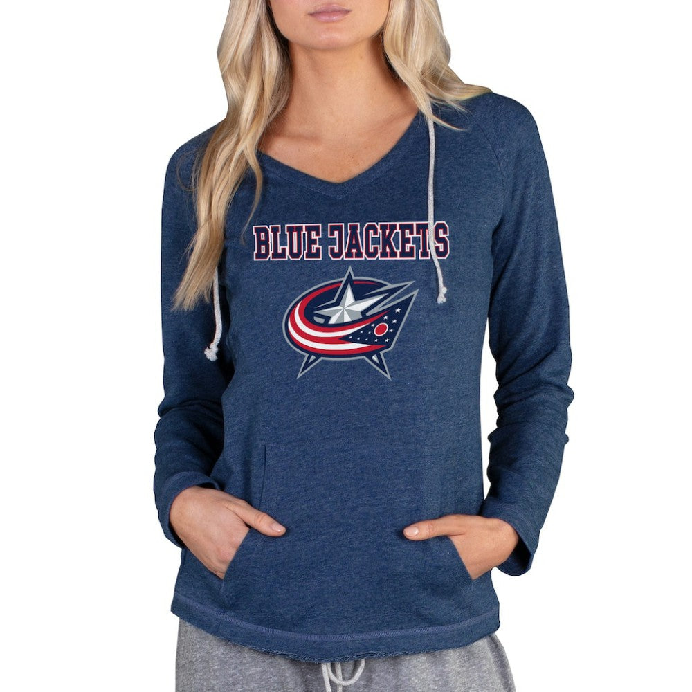 Columbus Blue Jackets - Concepts Sport Women's Mainstream Terry Tri-Blend Long Sleeve Hooded Top Navy