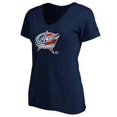 Columbus Blue Jackets - Women's Banner Wave Logo V-Neck T-Shirt T-Shirt Navy