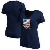 Los Angeles Kings - Women's Banner Wave Logo V-Neck T-Shirt T-Shirt Navy