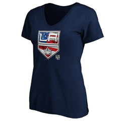 Los Angeles Kings - Women's Banner Wave Logo V-Neck T-Shirt T-Shirt Navy