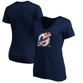 New Jersey Devils - Women's Banner Wave Logo V-Neck T-Shirt T-Shirt Navy