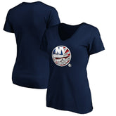 New York Islanders - Women's Banner Wave Logo V-Neck T-Shirt T-Shirt Navy