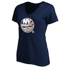New York Islanders - Women's Banner Wave Logo V-Neck T-Shirt T-Shirt Navy