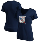 New York Rangers Women's Banner Wave Logo V-Neck T-Shirt T-Shirt Navy