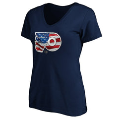 Philadelphia Flyers - Women's Banner Wave Logo V-Neck T-Shirt T-Shirt Navy