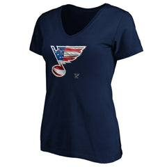 St. Louis Blues - Women's Banner Wave Logo V-Neck T-Shirt T-Shirt Navy