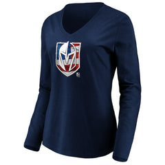 Vegas Golden Knights women's Banner Wave Logo Long Sleeve V-Neck T-Shirt Navy