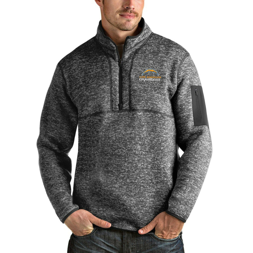 Los Angeles Chargers Antigua Fortune Quarter-Zip Pullover Jacket Heather Charcoal - NFL