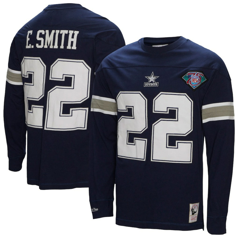 Emmitt Smith Dallas Cowboys Throwback Retired Player Name & Number Long Sleeve Top Navy - Mitchell & Ness