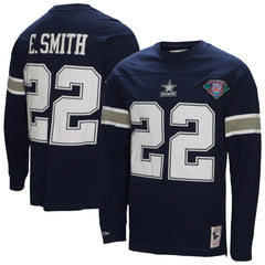 Emmitt Smith Dallas Cowboys Throwback Retired Player Name & Number Long Sleeve Top Navy - Mitchell & Ness